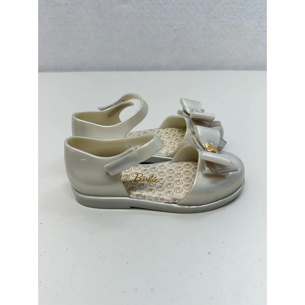 Mini Melissa x Barbie Sweet Love Jelly Flats Pearlescent Toddler 10 US 27 EU